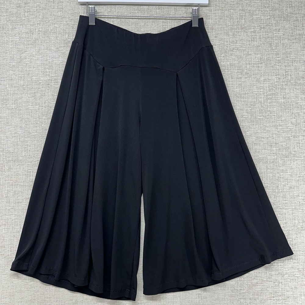 Versailles Gaucho Pants Womens Medium Black Wide Leg Crop Pull On Elastic Waist